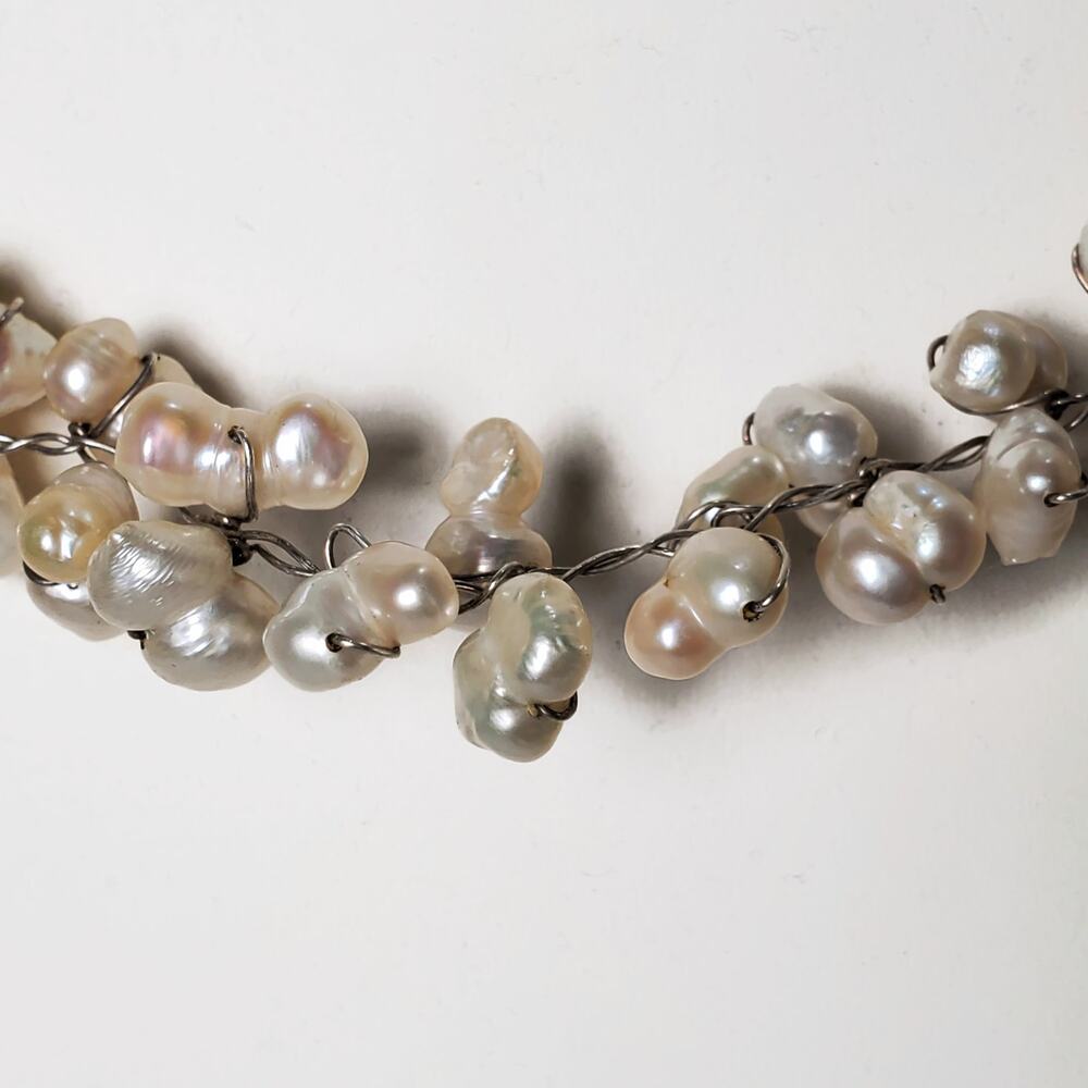 Freshwater Potato Pearl Wire Wrapped Sterling Silver Necklace 18" - Picture 9 of 9